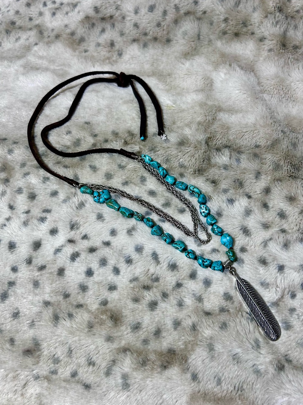 Boho Necklace Western Leather Layered Turquoise Feather Pendant Women Jewelry - Picture 3 of 12